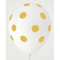 White - Lemon Yellow Polkadots Printed Balloons